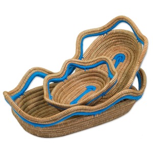 Juego de 3 cestas ovaladas de mimbre marino con bordes ondulados. Cesta de almacenamiento hecha a mano. Venta al por mayor. Ecológico. Hecho en Vietnam. - Product Image 5