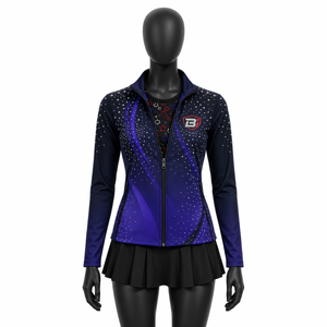 Custom <b>Womens</b> Rhinestone Dance Warm Up Jacket Crop Top <b>Skort</b> Set Performance Cheer Teamwear OEM Manufacturer - Product Image 3