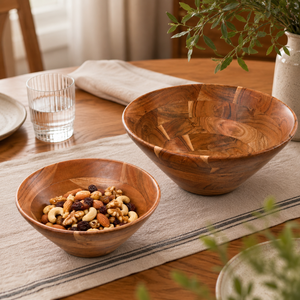 Ensemble de bols en bois naturel, grands et petits, pour servir des salades, des fruits, des collations, vaisselle de cuisine, bols en bois décoratifs faits à la main - Product Image 3
