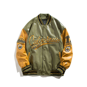 Veste universitaire verte et blanche pour homme, broderie patch California, style preppy, col rabattu, coupe classique, vêtement d'hiver - Product Image 5