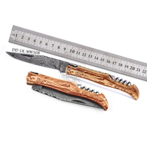Couteau de poche Laguiole en acier Damas en gros DD-LK-WH508 avec manche en cuivre gaufré et étui en cuir de vachette, couteau EDC - Product Image 1