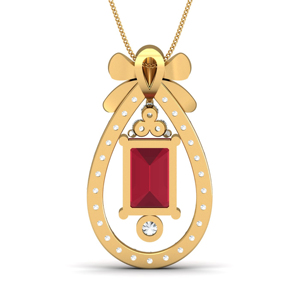 Luxury Women's Yellow Gold <b>Ruby</b> Pendant <b>Necklace</b> With Round Brilliant Cut Diamonds Bowknot Design Box Chain - Product Image 4