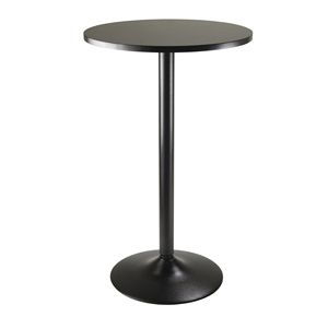 Tavolo da Pranzo Rotondo con Piano in MDF Nero, Gambe e Base Nere, Stile Tavolo da Pub - Product Image 1