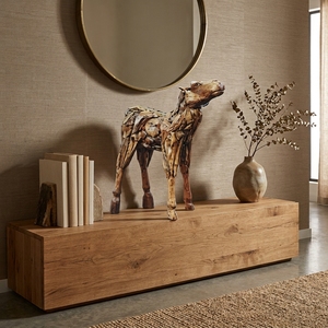 Handcrafted <b>wooden</b> reindeer sculpture <b>rustic</b> teak driftwood animal statue standing forest floor decoration frames space unit now - Product Image 2