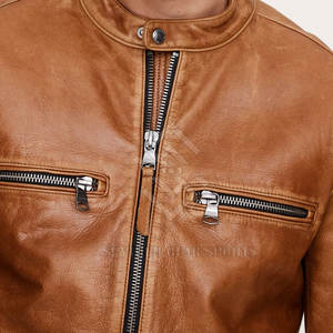 Veste en cuir d'hiver pour homme, marque privée, en cuir de vache, logo sur le devant, respirante, écologique, vêtements de course décontractés - Product Image 2