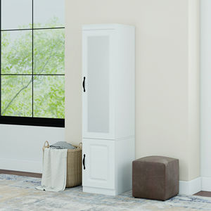 Slim bianco alto armadio di stoccaggio con porta in vetro organizzatore salvaspazio per piccole camere da letto maniglie in metallo per uso soggiorno - Product Image 2