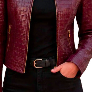 Chaqueta de Cuero con Grabado Croco para Mujer, Calidad Premium, Estilo Contemporáneo, Versátil, Duradera, Cómoda, Producción de Marca - Product Image 3