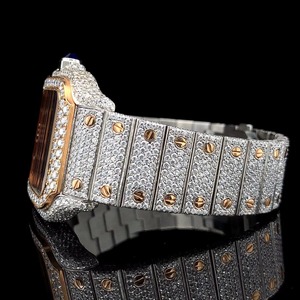 Luxury High Quality Iced Skeleton Square Dial Wristwatch Rose Gold Diamond Bezel Full Pave Mens Fashion Mechanical Watch - Product Image 3