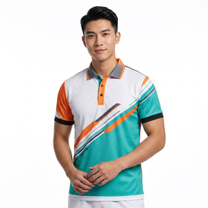 <b>Men's</b> Short Sleeve Polo Shirt With Abstract Striped Print Orange Teal White Color Block Quick Dry Woven Polyester Casual Fit - Product Image 6