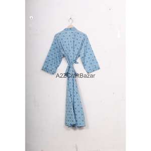 Kimono Hecho a Mano 100% Algodón con Estampado Floral, Ligero, para Verano, Spa, Baño, Informal, Romántico, Largo, para Dormir, Playa, Bikini - Product Image 6