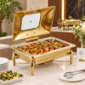 Calentador de Alimentos Colgante de Lujo Dorado con Tapa de Cúpula Martillada y Base de Rejilla de Diamantes, Diseño de Arco Curvo Superior - Product Image 2