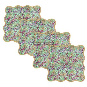 Serviette en coton pur à bord festonné imprimée sur mesure, idéale pour les fêtes, personnalisable, carrée, avec broderie festonnée, motifs floraux indiens assortis - Product Image 4