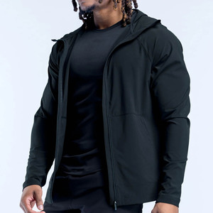 Top Selling OEM Custom Logo Black Full Zip Up Men's <b>Jackets</b> Breathable Lightweight Polyester Fabric Gym <b>Workout</b> <b>Jacket</b> For Men - Product Image 3