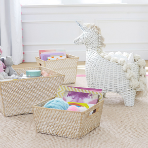 Unique Unicorn Shape Rattan <b>Straw</b> Toy Storage Basket Multipurpose Toddler Clothes Holder Nursery Room Furniture Safe Wholesale - Product Image 1