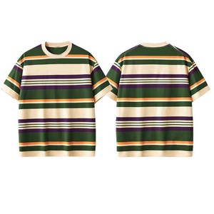 Camiseta Sublimada Transpirable al por Mayor, Camiseta de Algodón a Rayas, Cuello Redondo, Manga Corta, Ropa Casual para Hombre - Product Image 1