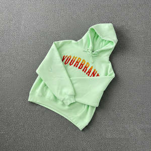 เสื้อฮู้ดดี้สีเขียวอ่อนสำหรับผู้หญิง ผ้าฝ้ายคุณภาพสูง GSM หนา ทรงหลวมไหล่ตก สไตล์แบ็กกี้ - Product Image 3