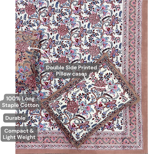 Parure de lit 3 pièces en coton classique imprimé à la main de Jaipur, taille King, teintures non toxiques, douce, respirante, écologique, 200 fils/cm² - Product Image 4