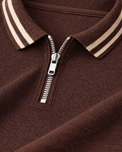 Manufacturer <b>Brown</b> <b>Mens</b> Quarter Zip Polo <b>Shirt</b> Short Sleeve Rib Collar Casual Summer Wear Cotton Blend Custom Manufacturer - Product Image 6