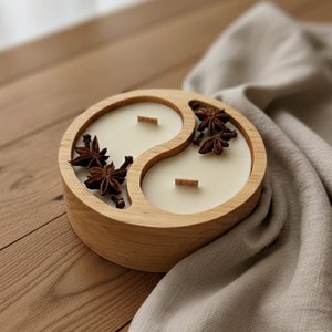 Cuenco Decorativo de Madera Tallado a Mano con Diseño Yin Yang, Recipiente para Velas, Ideal para Bodas Rústicas, Eventos y Decoración del Hogar - Product Image 6