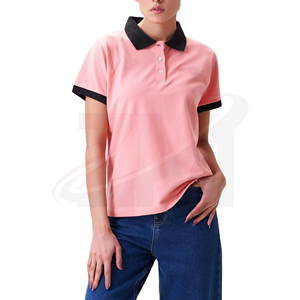 เสื้อโปโลสีชมพูผู้หญิงมาใหม่ กำลังฮิต แขนสั้น สีพื้น ผ้าคอตตอนปิเก้ สวมใส่สบายๆ - Product Image 1