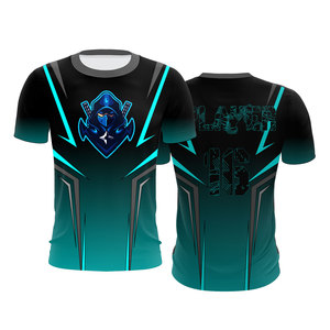Maillot d'e-sport unisexe personnalisé noir et turquoise, impression par sublimation, séchage rapide, 100 % polyester, col rond, tenue d'équipe - Product Image 1