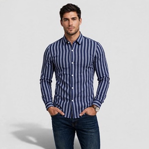 Camisa de Trabajo a Rayas de Manga Larga para Hombre, 100% Algodón, Cuello Clásico, Estilo Casual y Formal para Oficina, Otoño - Product Image 1