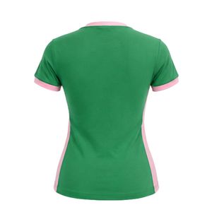 สีเขียวสีชมพูเสื้อยืดลายทางด้านข้างสำหรับผู้หญิงแขนสั้นเสื้อยืดลำลองดีไซน์บล็อกสีสบายแฟชั่นเสื้อผ้าฤดูร้อน - Product Image 2