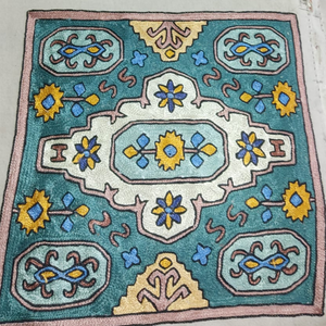 Farmhouse Kashmiri Hand Aari Embroidered Silk Thread Cushion Cover 16x16 Cotton Decorative <b>Pillow</b> Case Luxury Style Sustainable - Product Image 1
