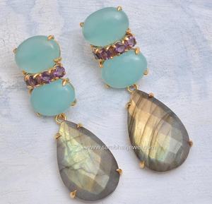 Pendientes de Plata de Ley 925 con Labradorita Natural y Chapado en Oro, Joyería Elegante y de Alta Calidad a Precio de Mayoreo - Product Image 2