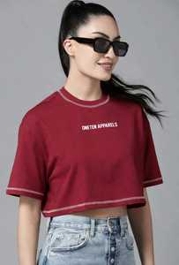 Oneten Apparels T-shirt décontracté pour femme, couleur bordeaux, à manches courtes, col rond, écologique - Product Image 4
