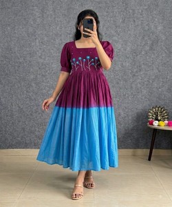 Robe longue en coton fantaisie, faite à la main, style ethnique, pour femmes, tenue de mariage, style Inde Pakistan, ST-230 85352 - Product Image 1