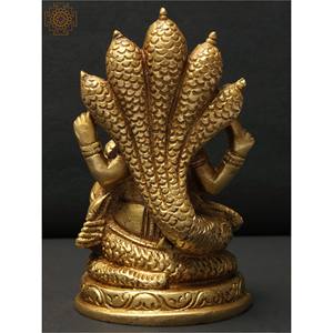 Petite statue en laiton de 5 pouces du seigneur Ganesha avec sculpture protectrice Sheshnag - Product Image 4