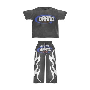 Cotton Blend Short Sleeve Tee and Jogger Set Men Two Piece Outfit Custom Heat Transfer Logo Solid Color <b>T</b> <b>shirt</b> and pant men's - Product Image 1