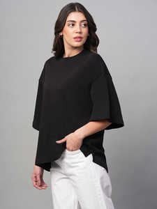 Top Corto Holgado con Bolsillos para Mujer |   Camiseta de Manga Corta y Cuello Redondo |   Casual, Mezcla de Algodón, Básico - Product Image 3