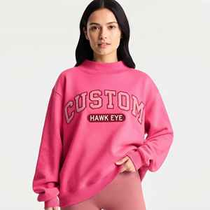 Sudadera de punto vintage oversize para mujer con cuello alto simulado, bordado personalizado y hombros caídos para invierno - Product Image 1