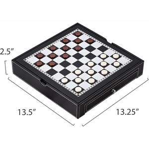 Jeu d'échecs de luxe en cuir avec tiroir de rangement, plateau de jeu de dames en bois, jeu d'échecs magnétique professionnel pour adultes - Product Image 6