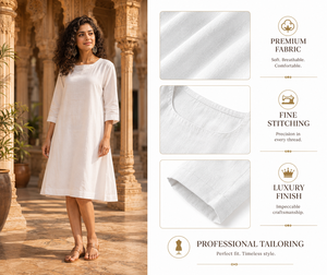 Wholesale Linen Cotton Women Midi <b>Dress</b> Eco Friendly <b>White</b> Simple Bohemian Party <b>Dress</b> Luxury Neck Sleeveless Cuffed Breathable - Product Image 4