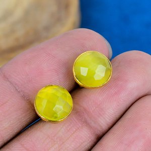 Boucles d'oreilles en quartz jaune naturel Monalisa, forme ronde, pierres précieuses, or 18 carats micro-plaqué sur argent sterling 925 - Product Image 1