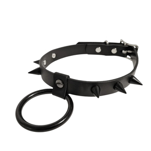 Collier ras du cou style punk en cuir PU avec chaîne à maillons, pointes et anneau en acier inoxydable – Accessoire de mode unisexe mignon pour les fêtes - Product Image 6