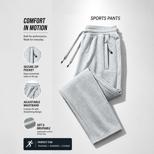 Men's Gray Cotton Sweatpants Elastic Waist Drawstring Casual Joggers Side Pockets Midweight Autumn Wear - Product Image 3