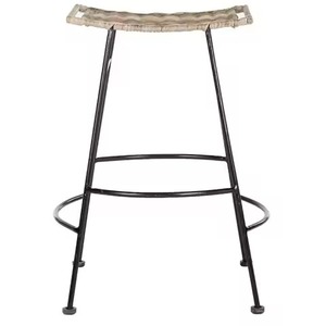 Ensemble tendance B2B : Tabouret et chaise en bois massif avec pieds en fil de fer noir, idéal pour les salons de café rustiques. - Product Image 3