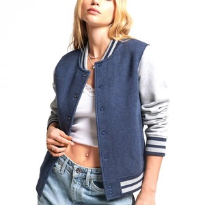 Classic Blue Varsity <b>Jacket</b> Grey Sleeve Letterman Coat Casual Baseball <b>Jacket</b> for <b>Lady</b> College Style Sportswear Button Up Women - Product Image 1