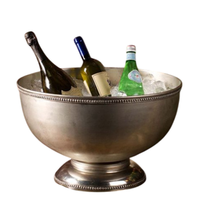 Bol à punch champagne en métal avec bordure perlée argentée, bac à glace sur piédestal pour mariage, fête, table, bar, refroidisseur - Product Image 4