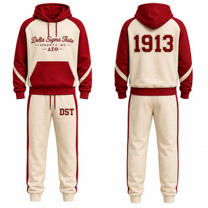 เดลต้า ซิกมา ทีต้า 1913 ชุดวอร์มมีฮู้ด สีแดง ผ้าฝ้าย ชุดลำลองแบบเต็มตัวพร้อมพิมพ์โลโก้ - Product Image 4