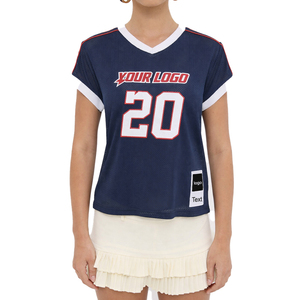 Wholesale Baseline V Neck Jersey Oversized Relaxed Fit Sports Tee Navy Women Polyester Spandex Athleisure Gym Streetwear OEM Top - Product Image 6