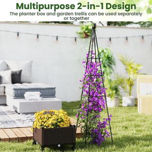 Adjustable Raised Garden Bed with Lockable Wheels & Trellis Includes Plant <b>Box</b> for Flower Pots & <b>Planters</b> - Product Image 5