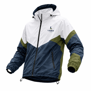 Men Waterproof Hooded Windbreaker Jacket – Lightweight Color Block Outdoor Hiking Running Windproof Rain Jacket Custom Logo OEM - Product Image 2