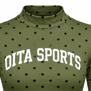 Olive Green Polka Dot Women <b>Mock</b> <b>Neck</b> Short Sleeve T Shirt Slim Fit Stretch Casual Printed <b>Top</b> Fashion Summer Wear Wholesale - Product Image 3