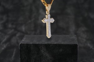 Baguette Diamond Charm Cross Hip Hop Classic Unisex 14K <b>Solid</b> <b>Gold</b> Plated Filled Brilliant Cut Lab Grown GIA Certified <b>Pendant</b> - Product Image 3