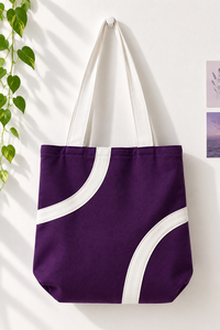 <b>Canvas</b> Tote <b>Bag</b> Contrast Panel Shoulder <b>Shopper</b> Reusable Carryall for Daily Grocery Travel Use - Product Image 6
